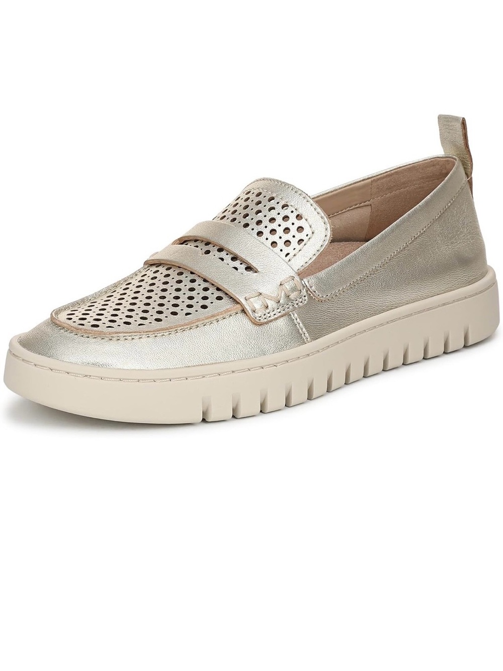 NWOB Vionic Uptown Perforated Gold Leather Packable Orthotic Travel Flats Size 8